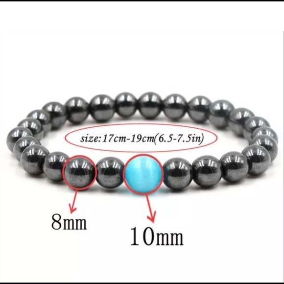 Hematite 8mm Healing Bracelet Blue Ball Stretch - Picture 3 of 14